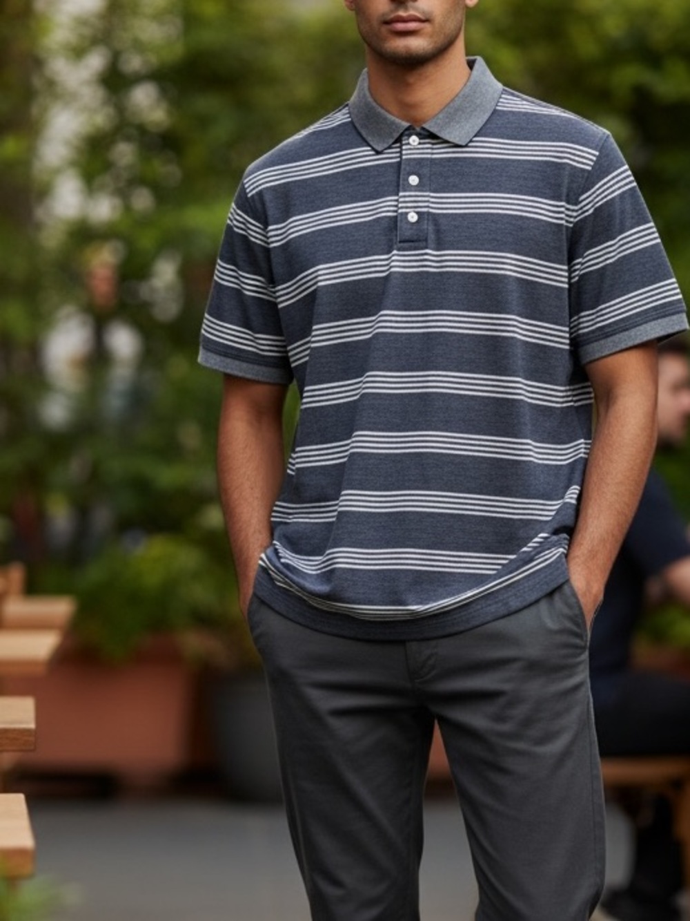 Croft & Barrow Short Sleeve Striped Polo Shirt Size Gray White Size Large